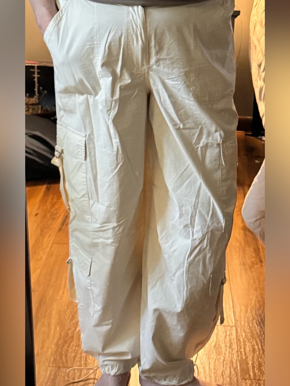 Light Beige Parachute Pants - Casual Women’s Utility Trousers